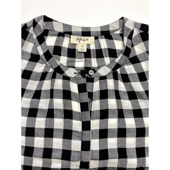 Style‎ & Co Buffalo Plaid Shirt Top Medium Women's Metallic Sparkle NEW - Picture 6 of 9